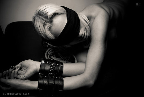 #bw #blindfold #cuffs #tied; Bdsm 